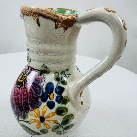 Vintage Mini Gouda Holland Floral Pitcher/Decanter Unique Handle - Picture 3 of 9